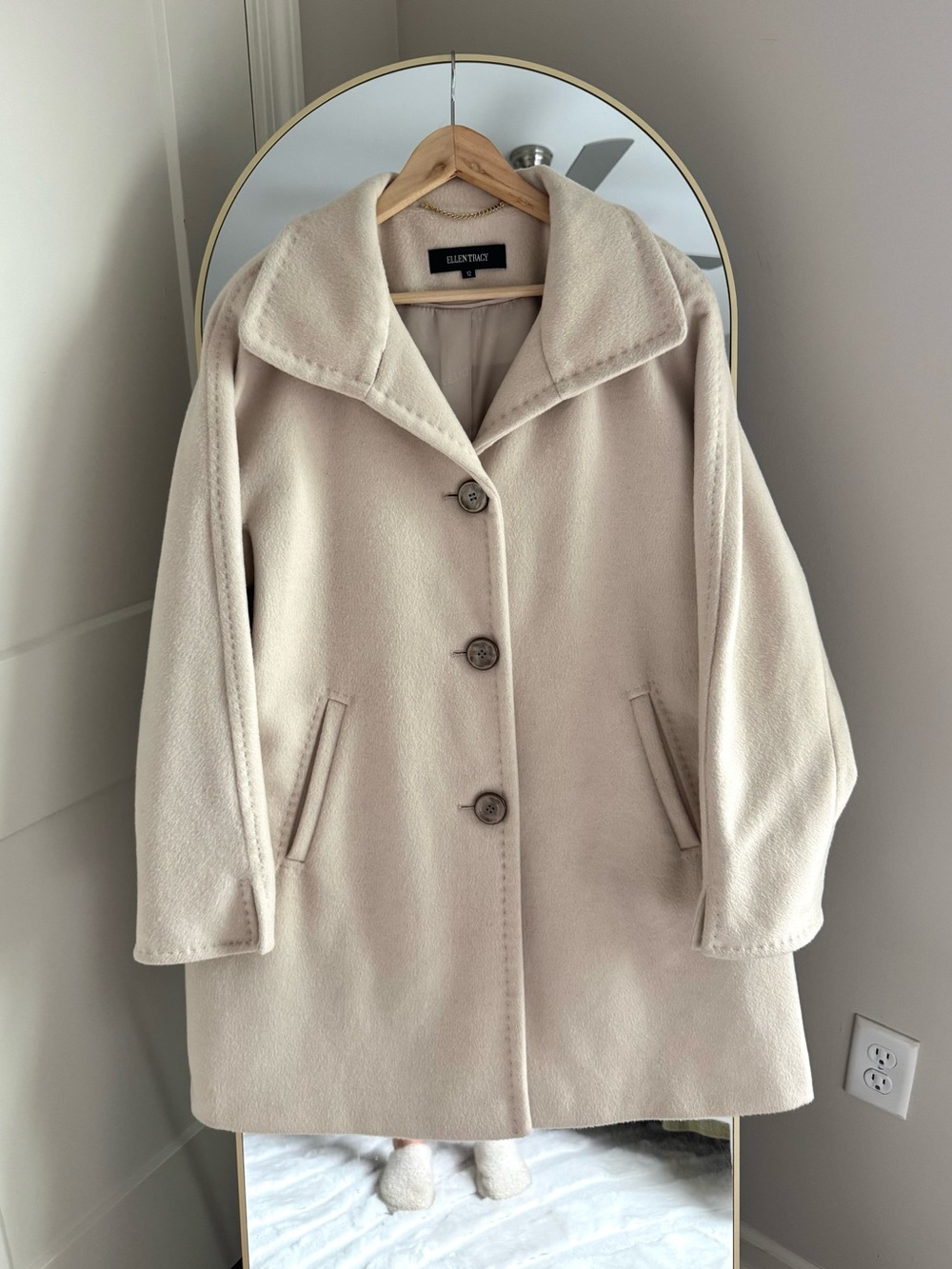 Ellen Tracy Ivory Wool Blend Button-Front Coat Size 12